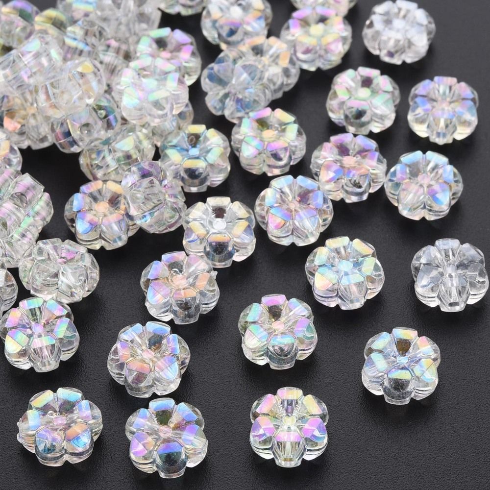 ~30pcs/Transparent Acrylic Beads, AB Color Plated/10x5mm
