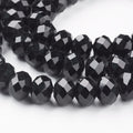 Anti-Tarnish Handmade Glass Beads, Faceted Rondelle, Black, 12x8mm, Hole: 1mm, about 68~70pcs/strand, 58~59cm