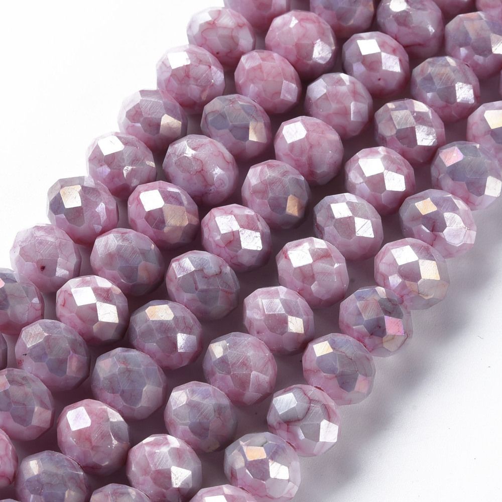 Glass Beads Strands, Faceted, Rondelle, Old Rose, 10x8mm, Hole: 1.5mm, about 60~61pcs/strand, 46~47cm