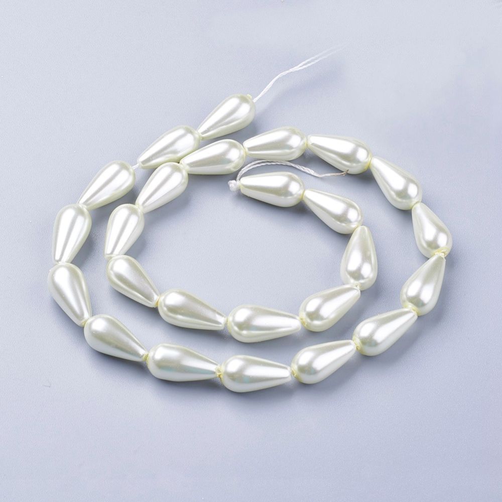 Grade A Glass Pearl Beads, for Beading Jewelry Making, Painted, Drop, Beige, 16x8mm, Hole: 1mm, about 24~26pcs/strand, 16.5inch(42cm)