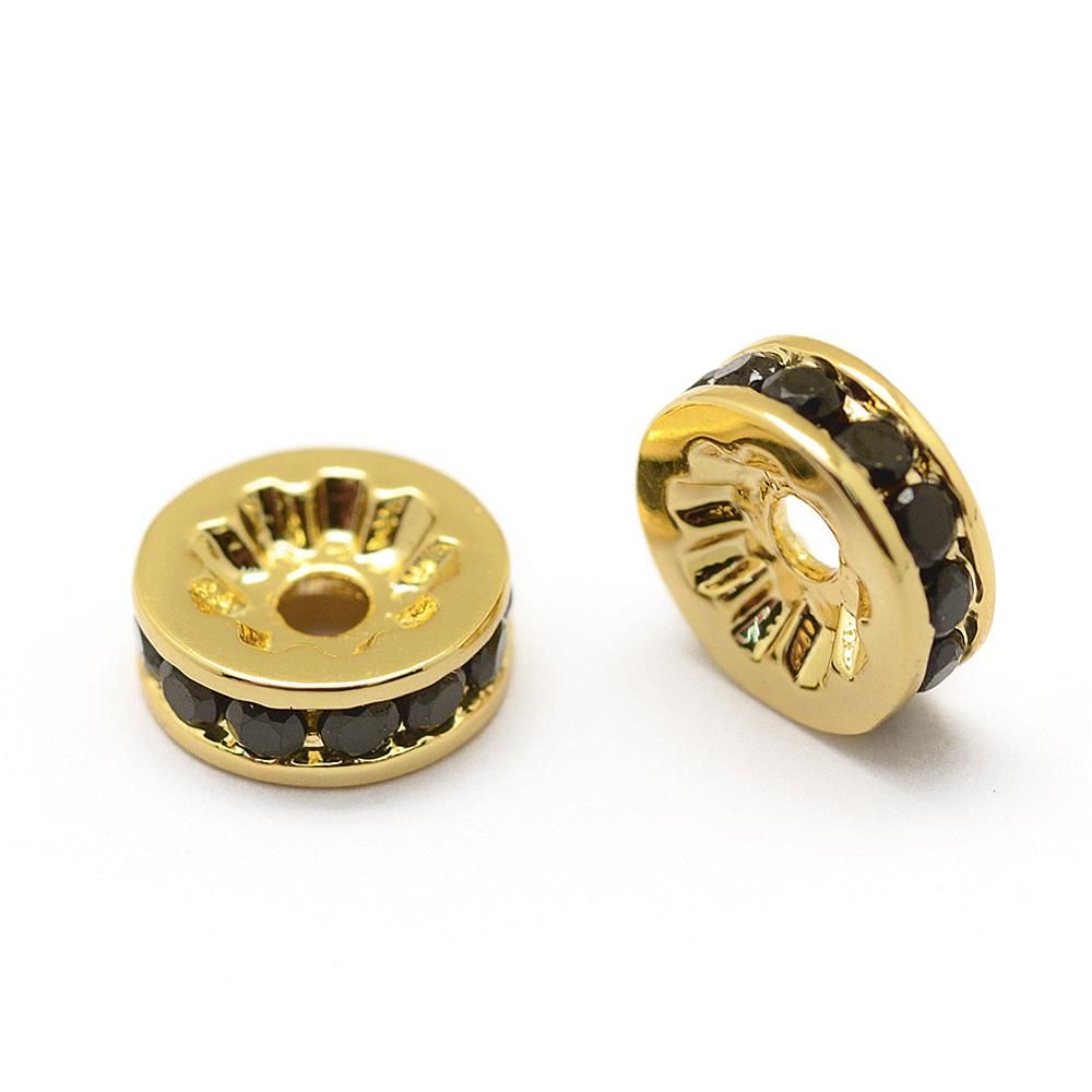 2pcs/Brass Micro Pave Grade AAA Cubic Zirconia Bead Spacers, Cadmium Free & Nickel Free & Lead Free, Flat Round, Real 18K Gold Plated/8x3mm