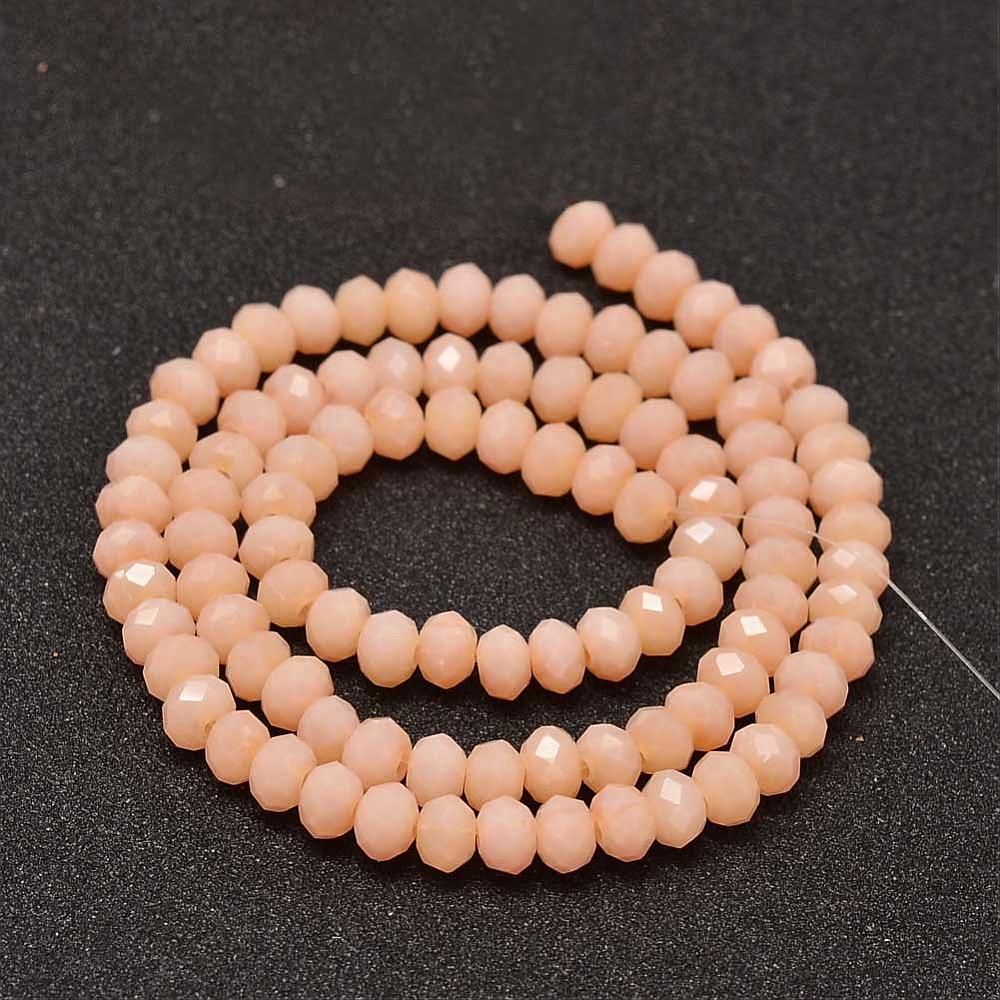 Faceted Rondelle Glass Beads Strands, Light Salmon, 6x4mm, Hole: 1mm, about 80~85pcs/strand, 38~40cm