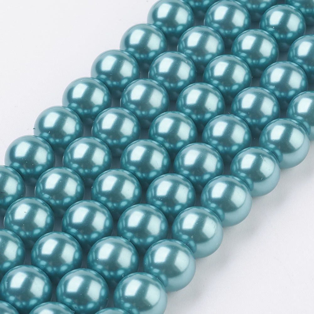 Eco-Friendly Dyed Glass Pearl Round Bead Strands, Cotton Cord Threaded, Deep Sky Blue, 8mm, Hole: 0.7~1.1mm, about 52pcs/strand