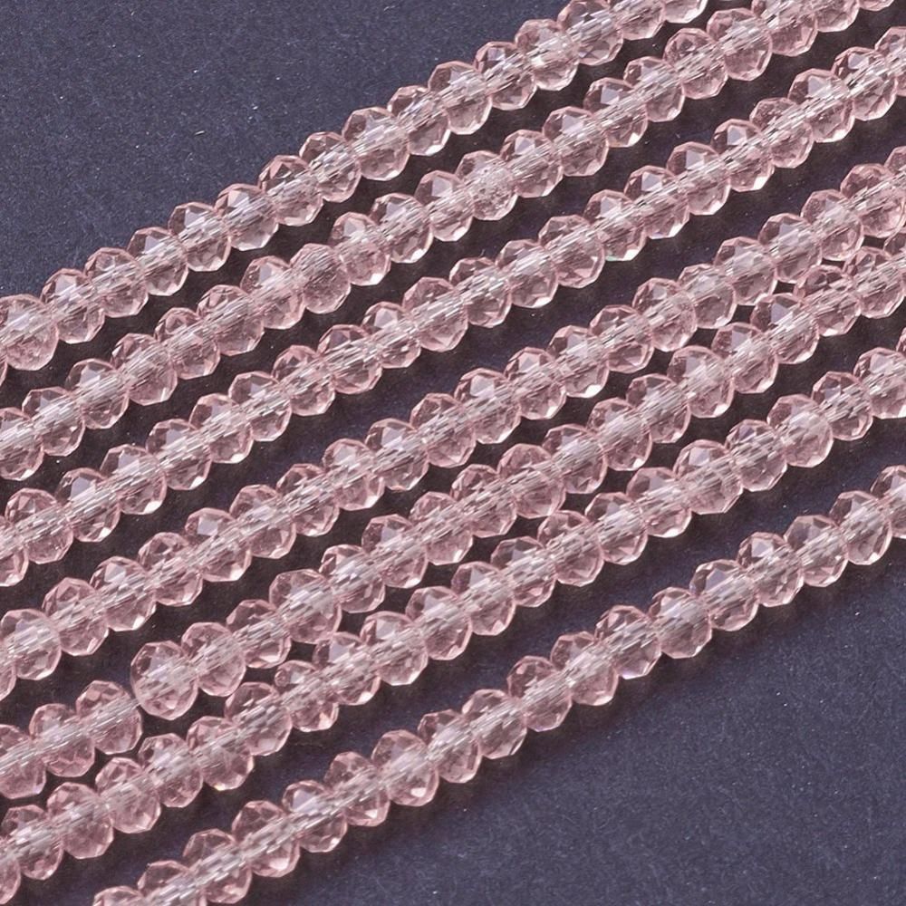 Transparent Glass Beads Strands, Faceted, Rondelle, 2.9~3.3x2mm, Hole: 0.5mm, about 135~140pcs/strand, 32~34cm
