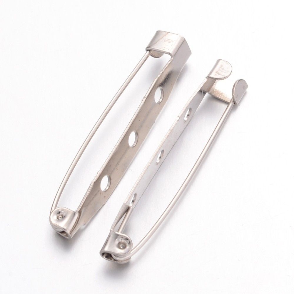 10pcs/ Iron Brooch Findings, Back Bar Pins, with Three Holes/ 40x6mm