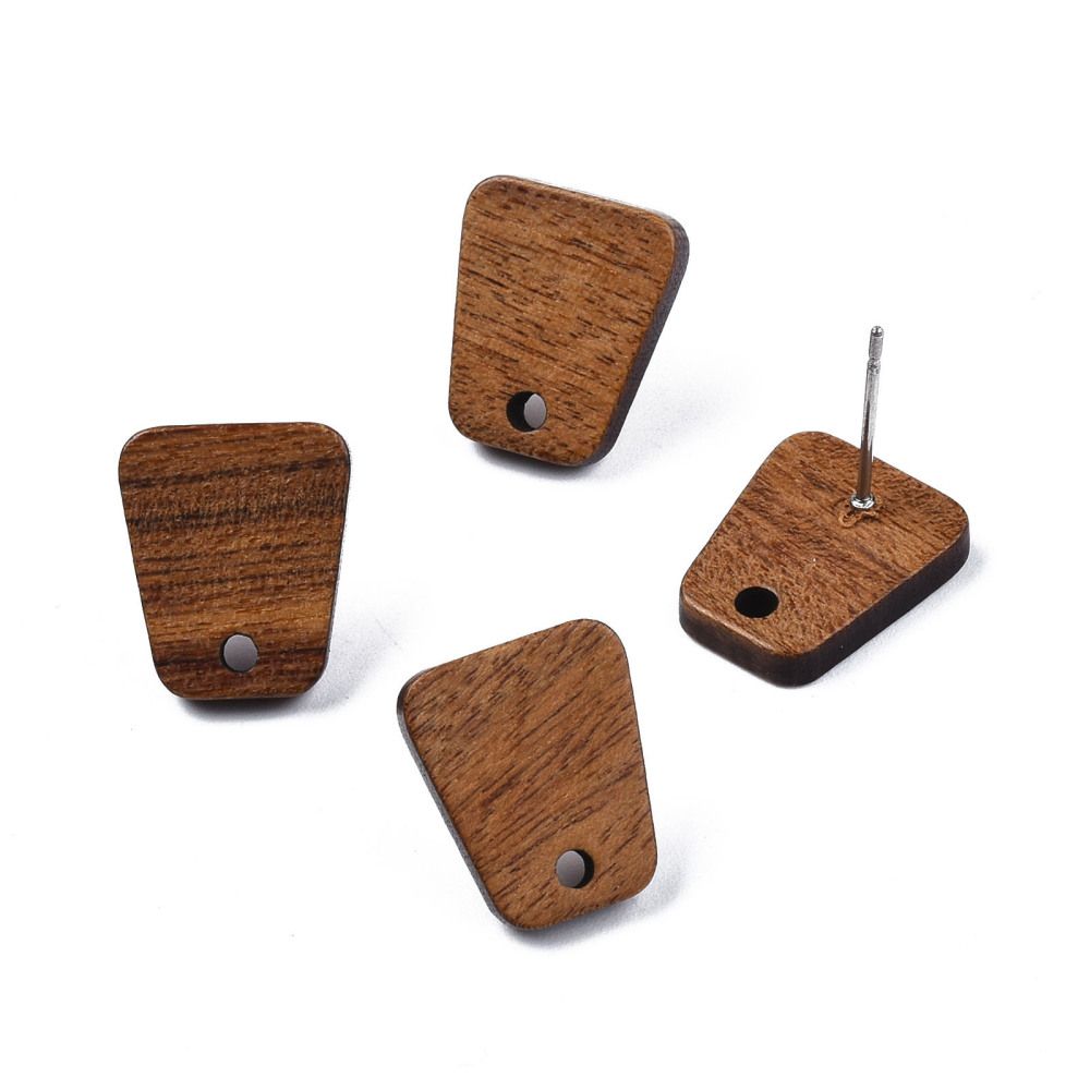 4pcs/Walnut Wood Stud Earring Findings, with Hole and 304 Stainless Steel Pin/14x12mm