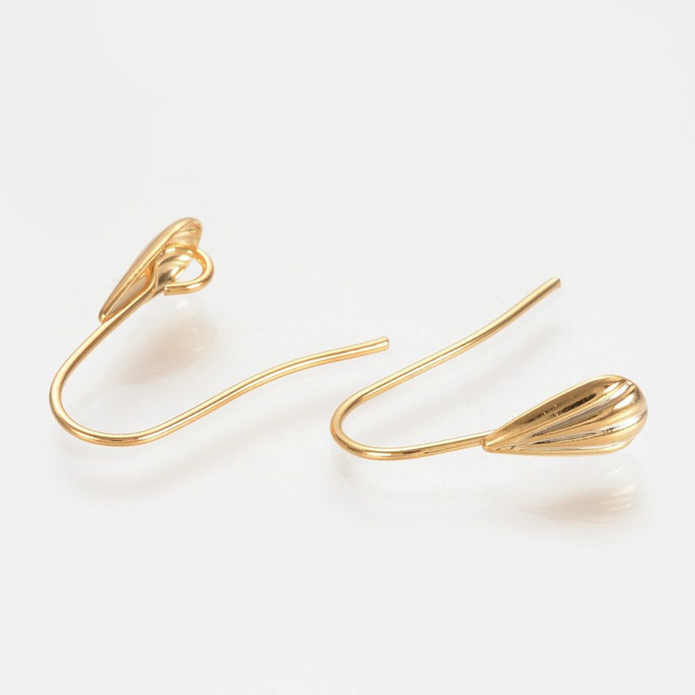 2pcs/Brass Earring Hooks, Ear Wire, Cadmium Free & Lead Free, with Horizontal Loop, Nickel Free, Real 18K Gold Plated