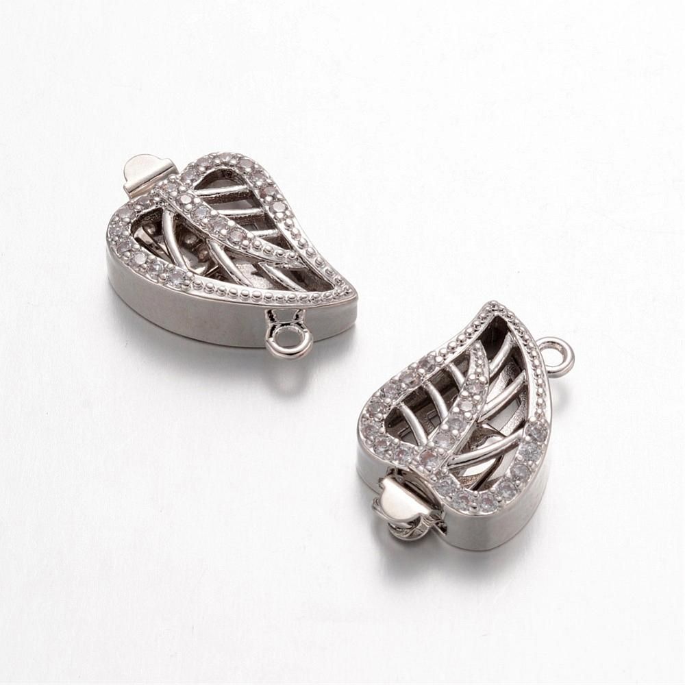 1pcs/Leaf Platinum Tone Brass Micro Pave Cubic Zirconia Box Clasp/ 20x13x6mm