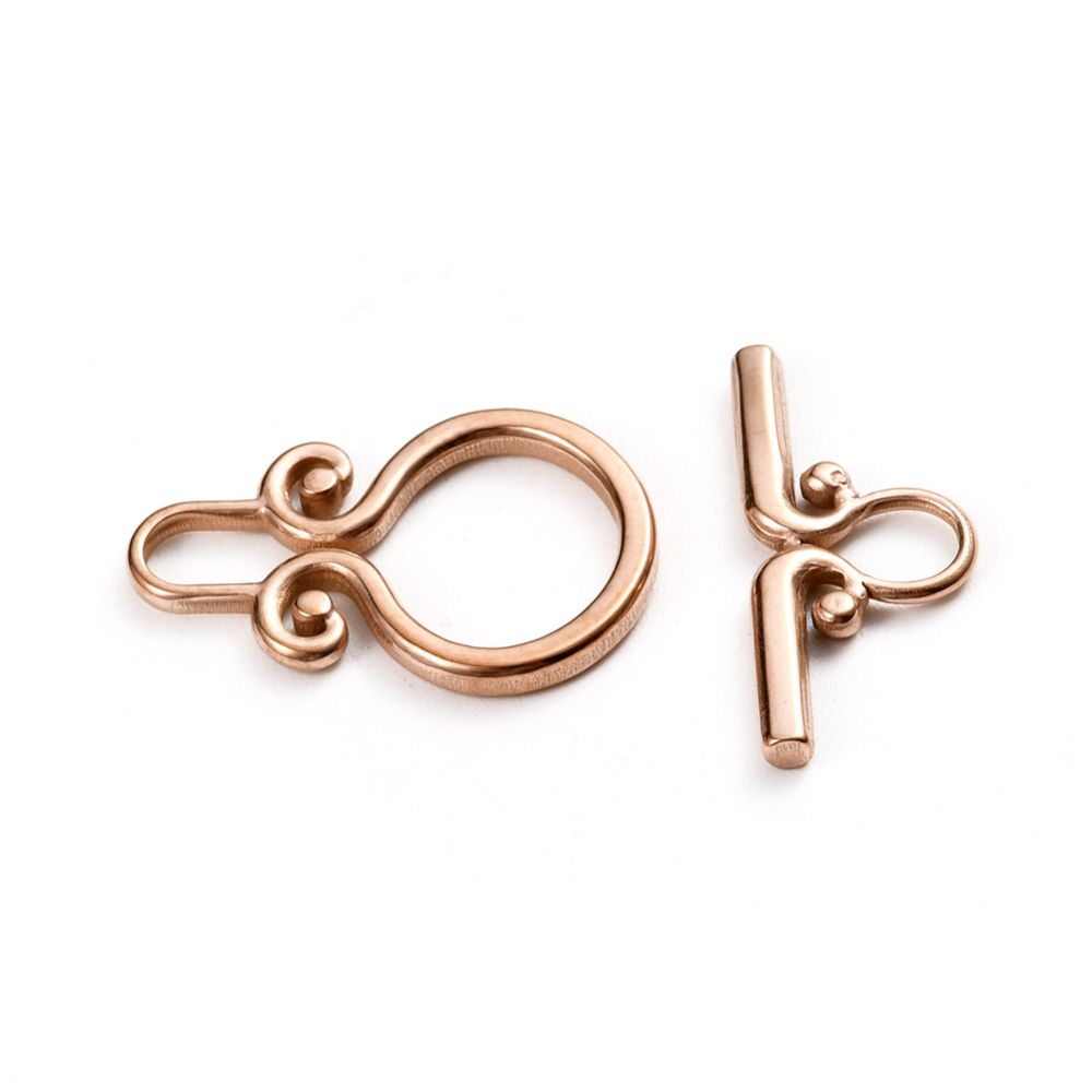 304 Stainless Steel Toggle Clasps, Rose Gold/22x15mm