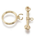 Brass Toggle Clasps, Nickel Free, Ring, Real 18K Gold Plated