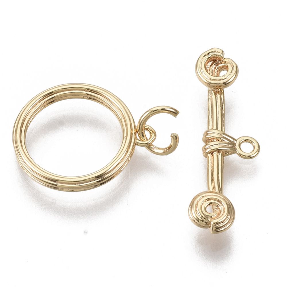 Brass Toggle Clasps, Nickel Free, Ring, Real 18K Gold Plated