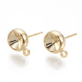 2pcs/Brass Stud Earring Settings, with Loop, Rhinestone Settings, Nickel Free, Real 18K Gold Plated, Fit for 6mm rhinestone, 10.5x8mm