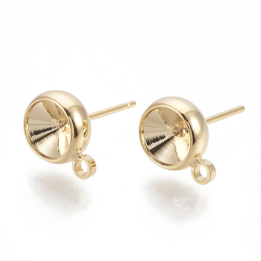 2pcs/Brass Stud Earring Settings, with Loop, Rhinestone Settings, Nickel Free, Real 18K Gold Plated, Fit for 6mm rhinestone, 10.5x8mm