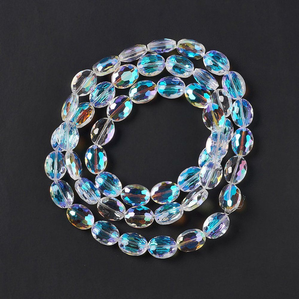 Faceted Glass Beads Strands, Clear, Oval, 16x12x7.5mm, Hole: 1.2mm, 30.31~31.49 inch(77~80cm)