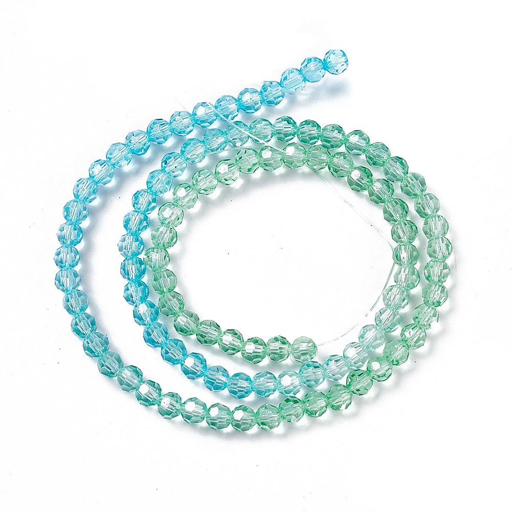 Transparent Glass Beads Strands, Segmented Multi-color Beads, Faceted(32 Facets), Round,  4mm, Hole: 0.8mm, about 85~90pcs/strand, 12.40~12.80 inch(31.5~32.5cm)