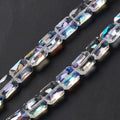 Transparent Electroplate Glass Beads Strands, Half Plated, Rectangle, 12x9x6mm, Hole: 1.2mm, about 60pcs/strand, 28.74''(73cm)