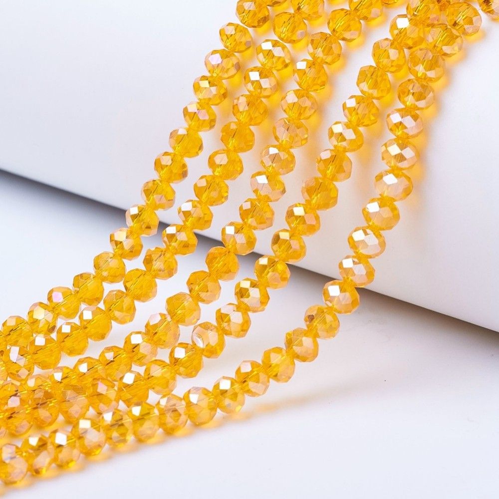 Electroplate Glass Beads Strands, AB Color Plated, Faceted, Rondelle, Orange, 4x3mm, Hole: 0.8~1mm, about 105~110pcs/strand, 38~39cm