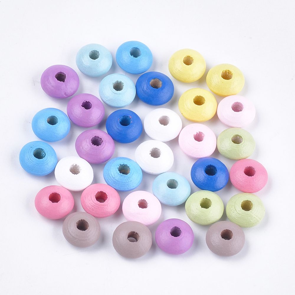 ~75pcs/Dyed Natural Beech Wood Beads, Rondelle, Mixed Color, 12x6mm, Hole: 3~4mm