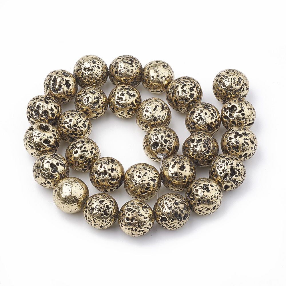 Electroplated Natural Lava Rock Beads Strands, Round, 8~9mm, Hole: 1mm, about 46pcs/strand, 14.76 inch