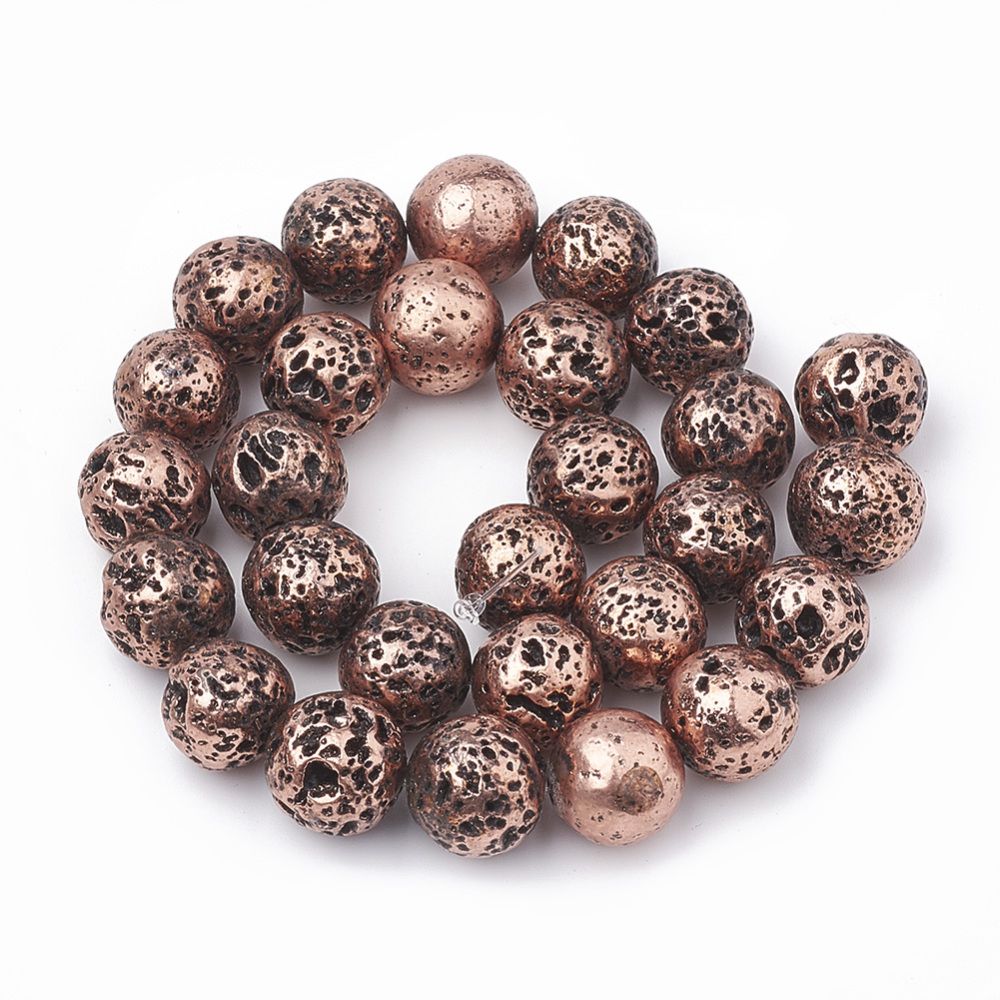 Electroplated Natural Lava Rock Beads Strands, Round, 8~9mm, Hole: 1mm, about 46pcs/strand, 14.76 inch