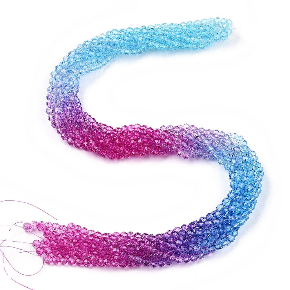Transparent Glass Beads Strands, Segmented Multi-color Beads, Faceted(32 Facets), Round,  4mm, Hole: 0.8mm, about 85~90pcs/strand, 12.40~12.80 inch(31.5~32.5cm)