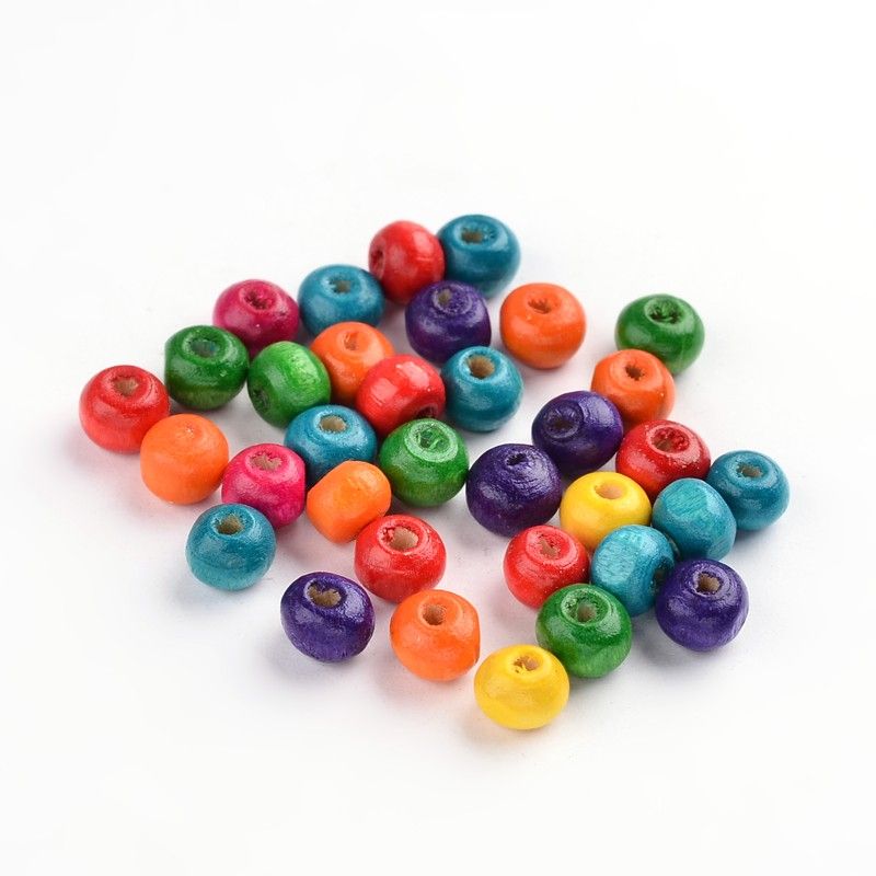 ~66pcs/Natural Maple Wood Beads, Dyed, Round, Lead Free, 10x8.5mm, Hole: 3.5mm