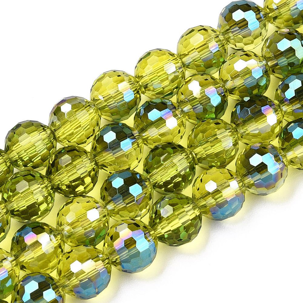 Transparent Electroplate Glass Bead Strands, AB Color Plated, Faceted(96 Facets), Round, Clear AB, 8mm, Hole: 1.4mm, about 68~70pcs/strand, 20.47~21.65 inch(52~55cm)