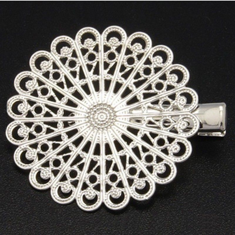 2pcs/Iron Hair Clip, with Brass Flower Tray/38x39~45mm