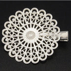 2pcs/Iron Hair Clip, with Brass Flower Tray/38x39~45mm
