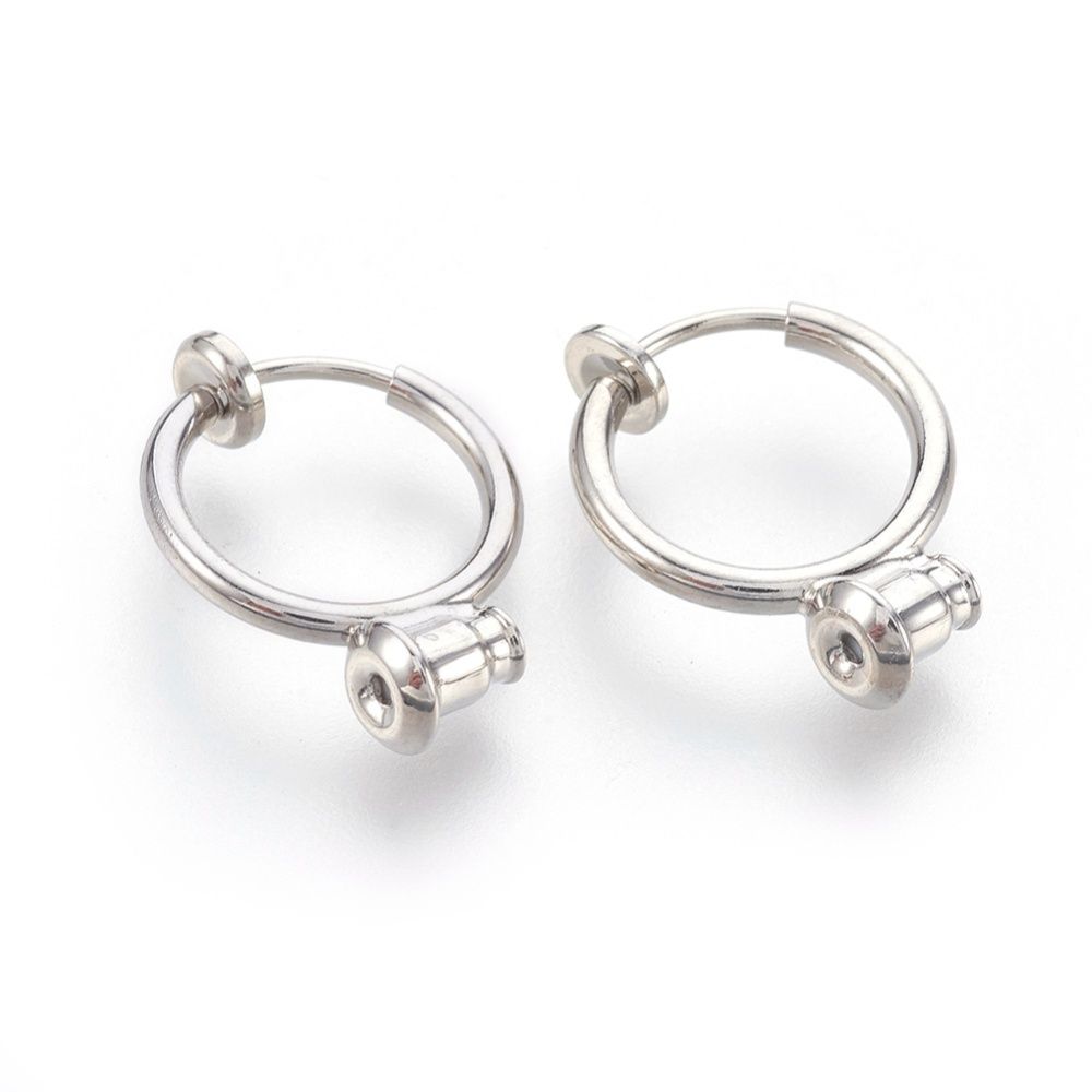 2pcs/Brass Clip-on Hoop Earrings, For Non-pierced Ears, with Brass Spring Findings & Ear Nut, Cadmium Free & Lead Free