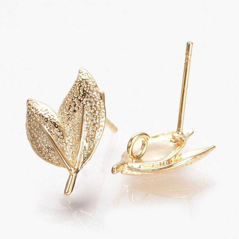 2pcs/Brass Ear Stud Findings, with Loop, Nickel Free, Real 18K Gold Plated/15.5x10mm