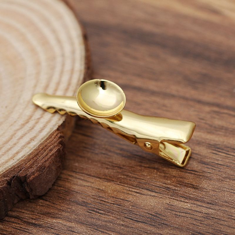 4pcs/Iron Alligator Hair Clip Findings, with Brass Flat Round Cabochon Bezel Setting/35mm