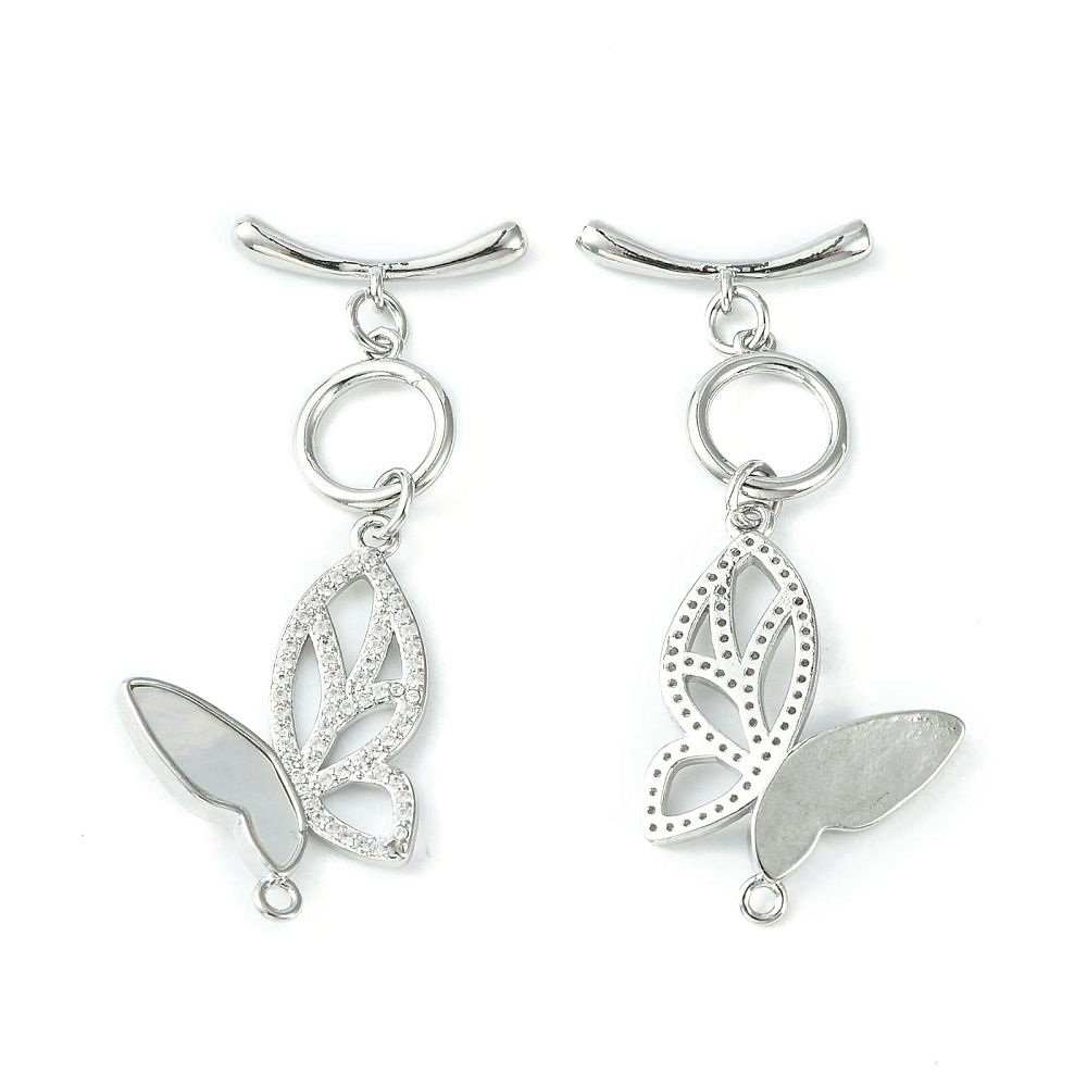 1pcs/Rack Plating Brass Micro Pave Cubic Zirconia Toggle Clasps, with Shell/ 47x20x3mm