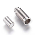 304 Stainless Steel Magnetic Clasps with Glue-in Ends, Frosted/24x9mm