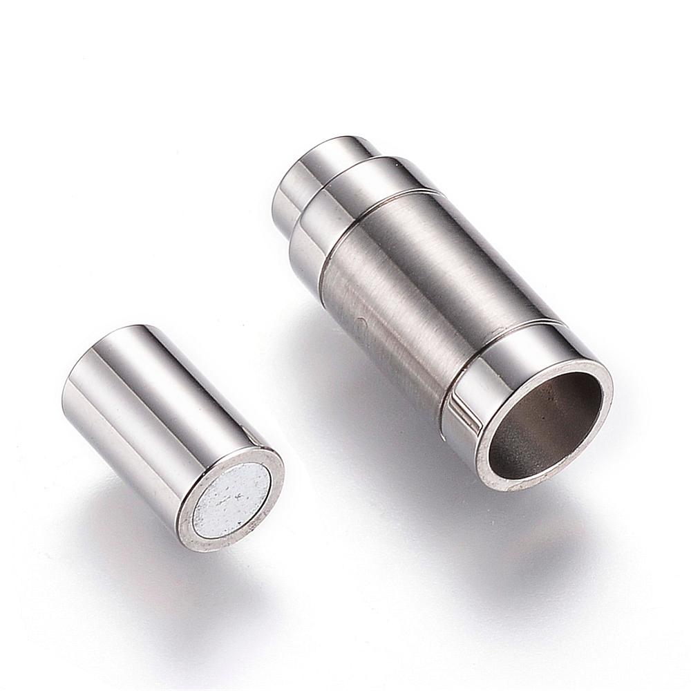304 Stainless Steel Magnetic Clasps with Glue-in Ends, Frosted/24x9mm
