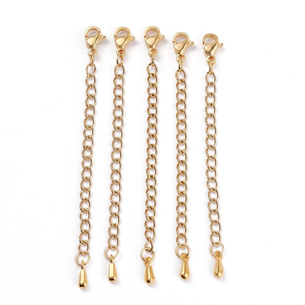 2pcs/304 Stainless Steel Chain Extender, with Lobster Claw Clasps and Bead Tips