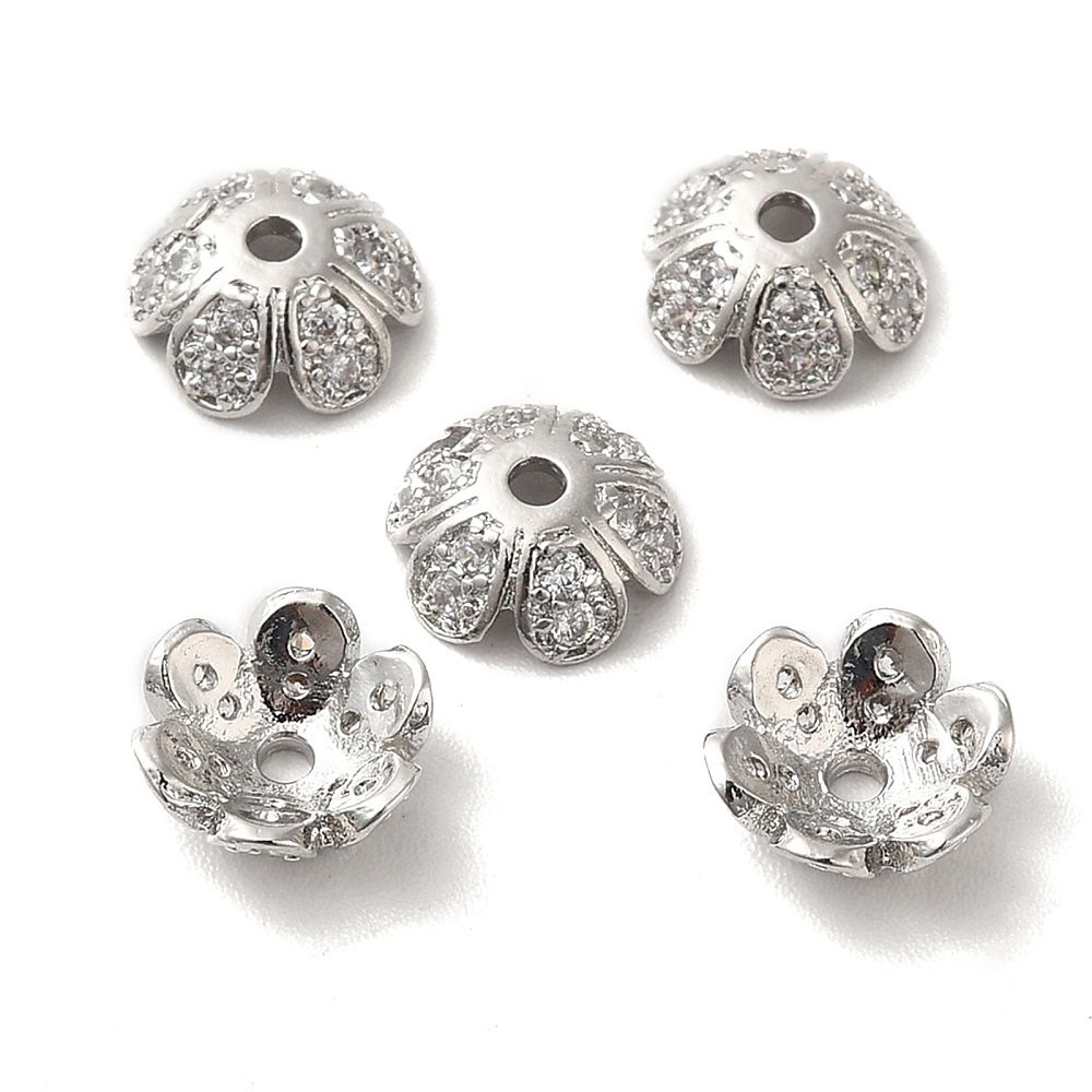 2pcs/Brass Micro Pave Cubic Zirconia Bead Caps/ 8x3mm
