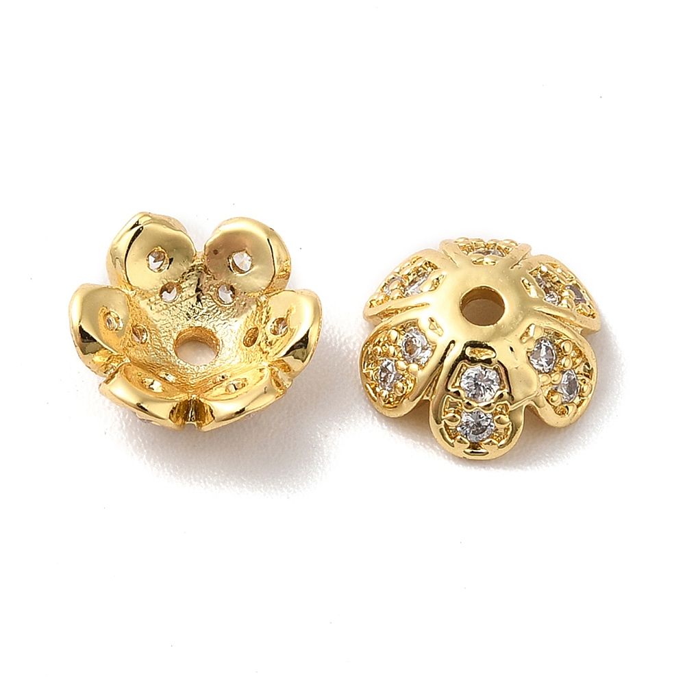 2pcs/Brass Micro Pave Cubic Zirconia Bead Caps/ 8x3mm