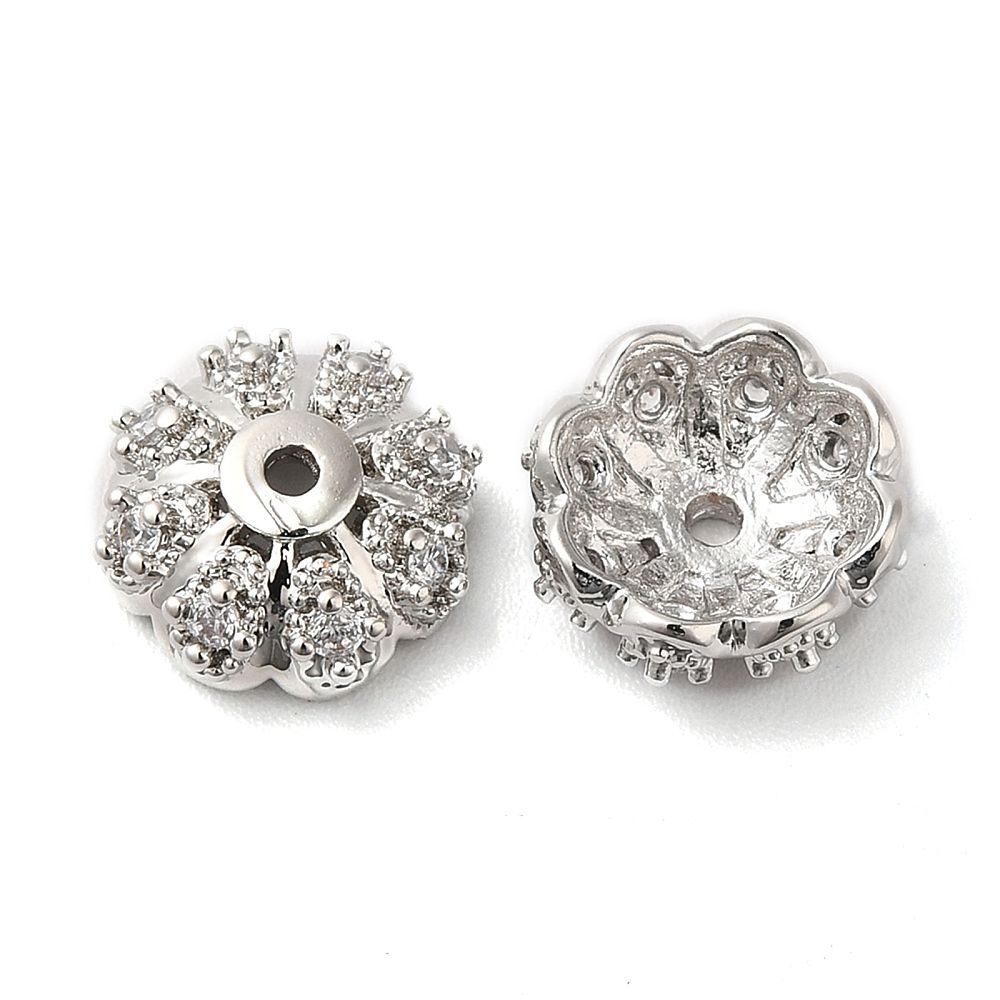 2pcs/Brass Micro Pave Cubic Zirconia Bead Caps/ 11x4mm