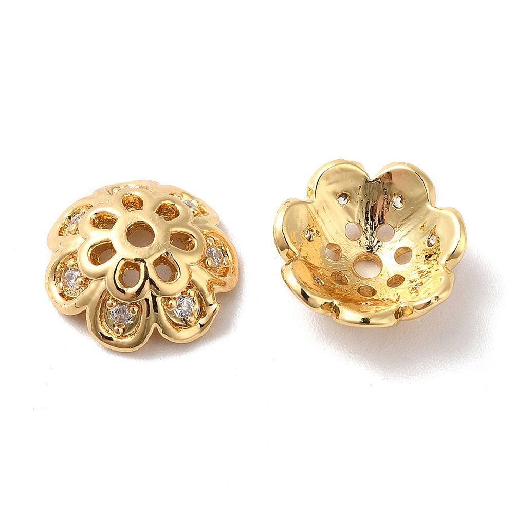 2pcs/Brass Micro Pave Cubic Zirconia Bead Caps/ 11mm