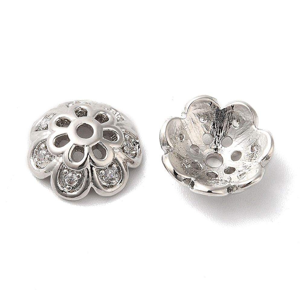 2pcs/Brass Micro Pave Cubic Zirconia Bead Caps/ 11mm