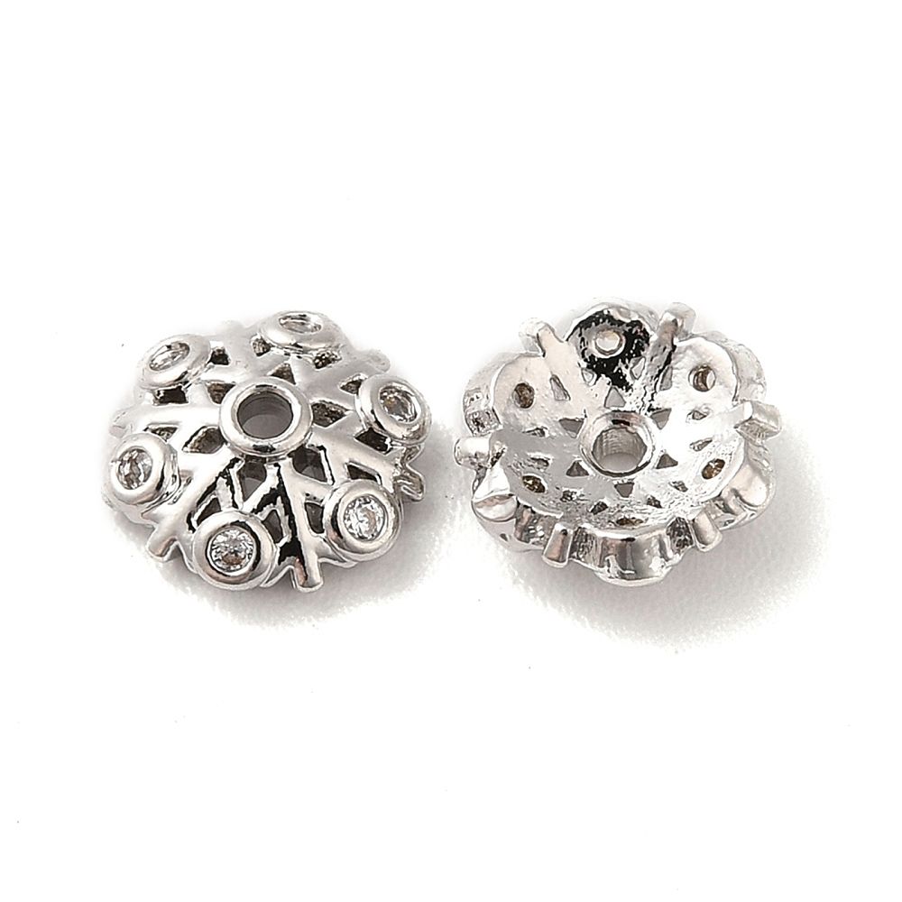 2pcs/Brass Micro Pave Cubic Zirconia Bead Caps/ 7mm