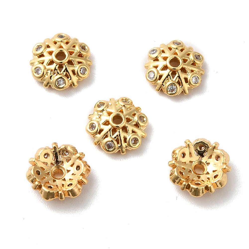 2pcs/Brass Micro Pave Cubic Zirconia Bead Caps/ 7mm