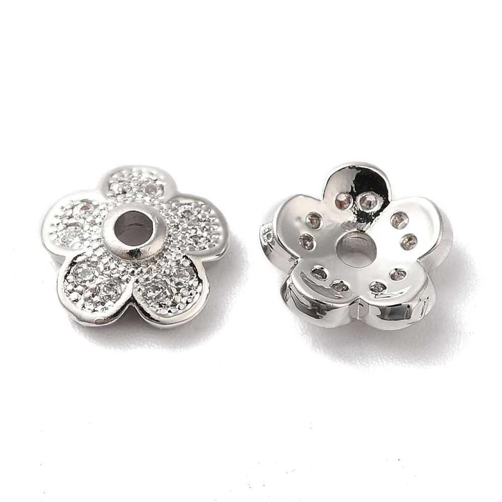 2pcs/Brass Micro Pave Cubic Zirconia Bead Caps/ 8,5mm