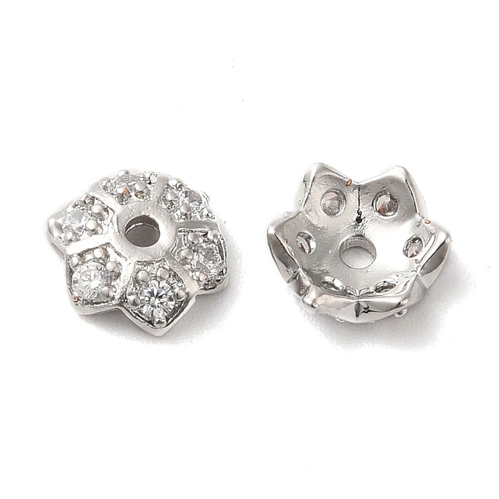 2pcs/Brass Micro Pave Cubic Zirconia Bead Caps/ 8mm
