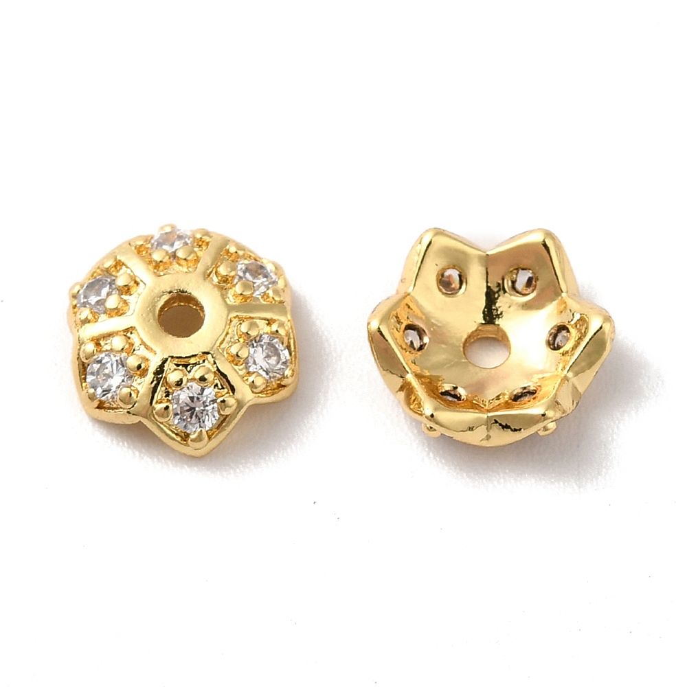 2pcs/Brass Micro Pave Cubic Zirconia Bead Caps/ 8mm