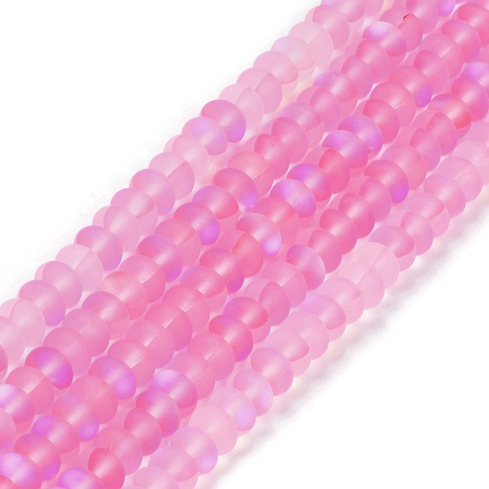 Frosted Transparent Glass Beads Strands, Rondelle, Colorful, 8x5mm, Hole: 1mm, about 75pcs/strand, 14.96''(38cm)