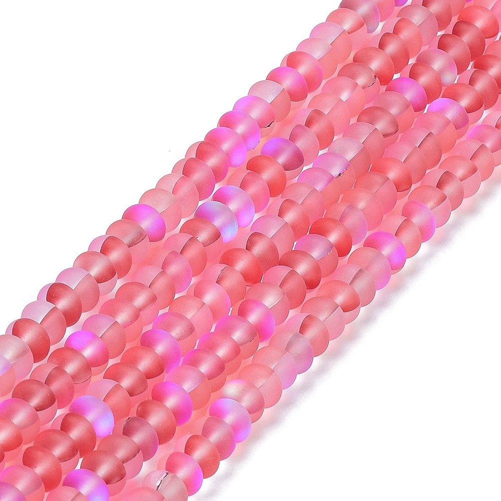 Frosted Transparent Glass Beads Strands, Rondelle, Colorful, 8x5mm, Hole: 1mm, about 75pcs/strand, 14.96''(38cm)
