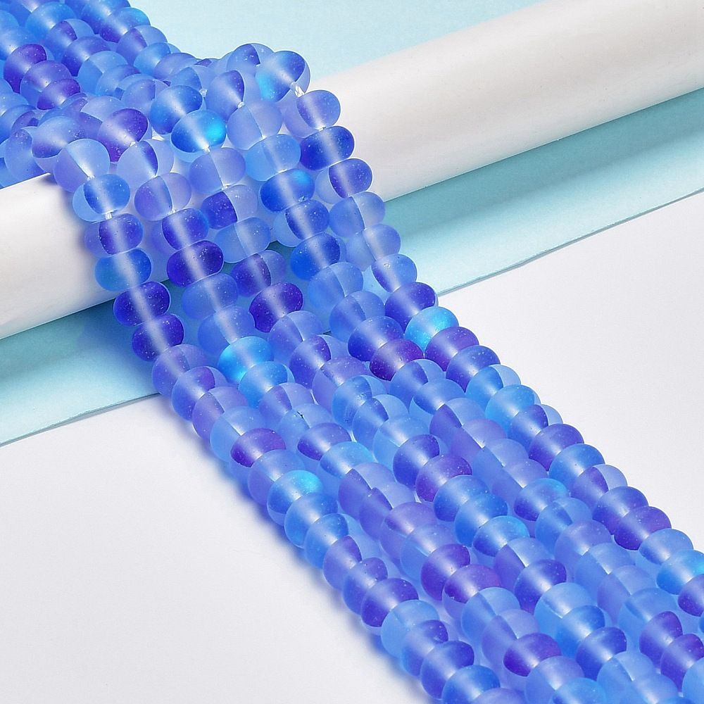 Frosted Transparent Glass Beads Strands, Rondelle, Colorful, 8x5mm, Hole: 1mm, about 75pcs/strand, 14.96''(38cm)