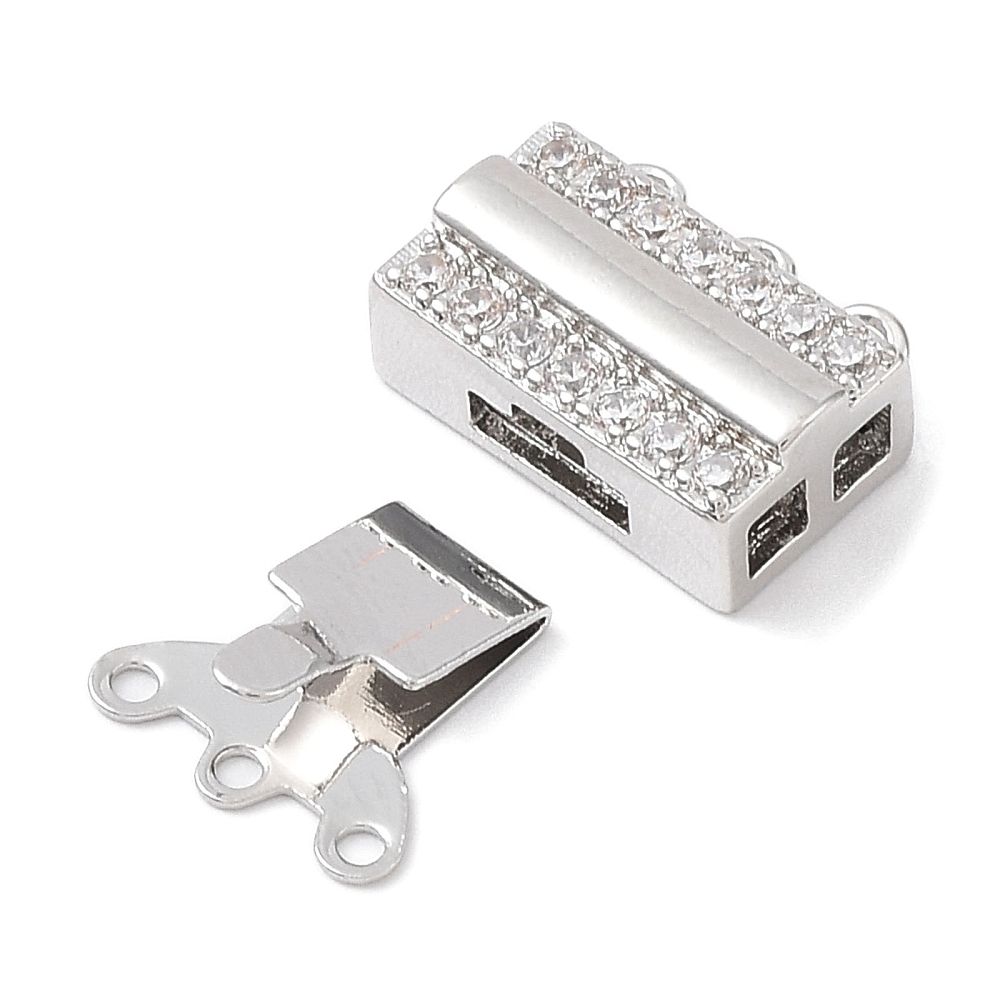 Brass Micro Pave Clear Cubic Zirconia Box Clasp/12x13x5mm